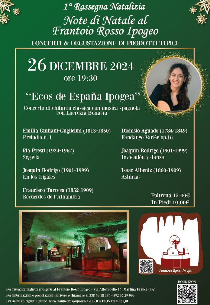 conceerto di chitarra classica nel frantoio rosso ipogeo a martina franca il 26 dicembre 2024